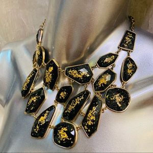 Unique Gold Flake and Glitter Bib Style Necklace